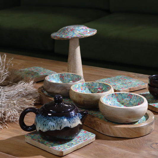 Set of 4 Square Coasters - Mediterranean Tile Pattern from our luxury mango wood bowls, trays & coasters collection