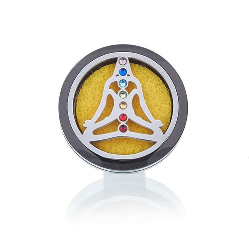 Car Diffuser Kit - Pewter Yoga Chakra - 30mm from our luxury aromatherapy car diffuser kits collection