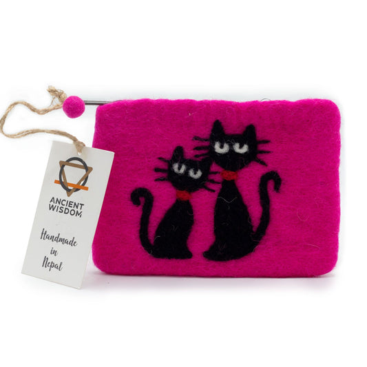 Natural Felt Zipper Pouch (asst) - Two Cats lifestyle product photo on neutral background