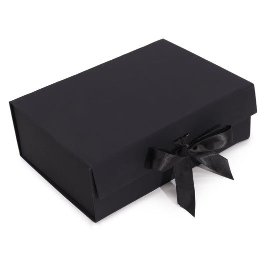 Flat Pack Gift Box - Large  (28.2x20.2x9.2cm) - Black lifestyle product photo on neutral background