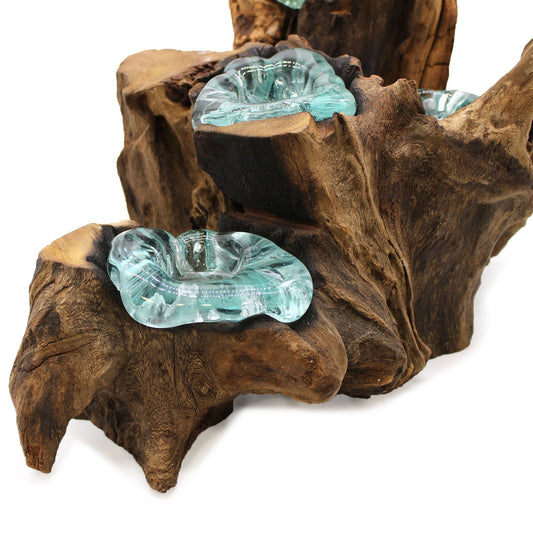 Photo 2 of Molten Glass Five Candle Holder On Wood Luxury Decor featuring authentic premium craftsmanship.
