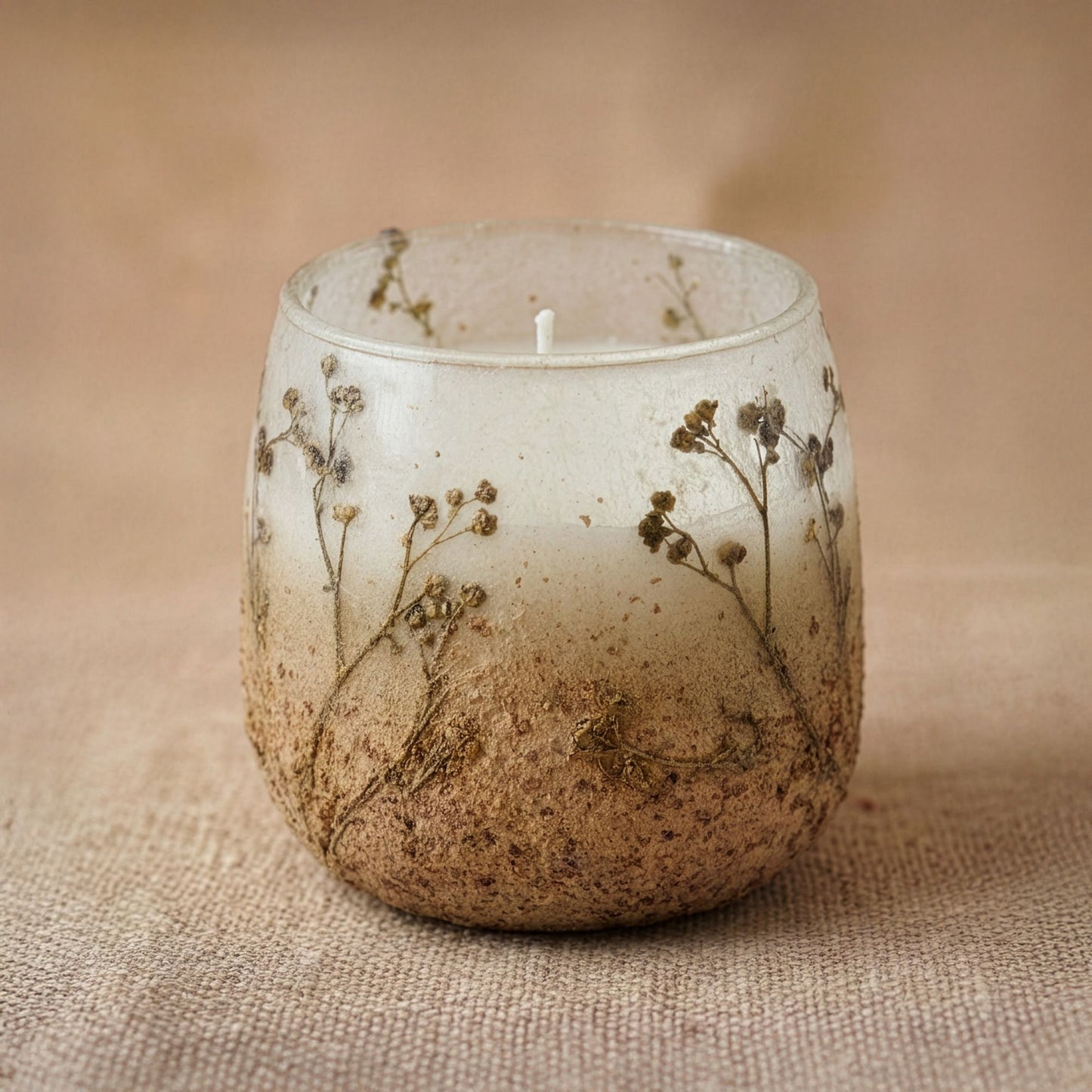 Detailed close up view highlighting the high quality craftsmanship and individual features of the medium glass jar candles wildlight woods459