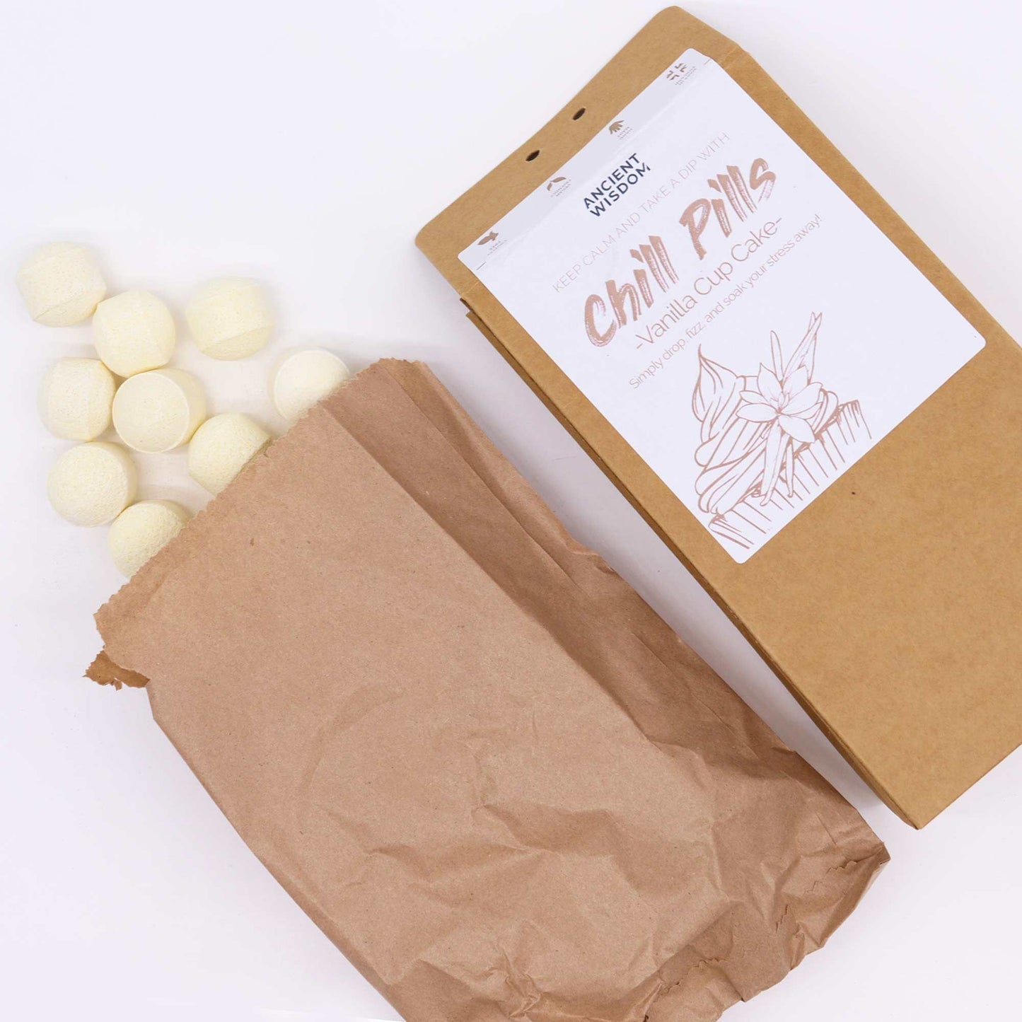Chill Pills Gift Pack 350g - Vanilla Cup Cake lifestyle product photo on neutral background