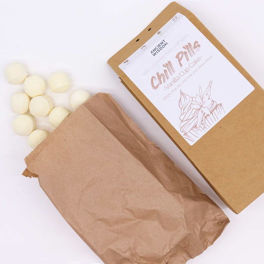 Chill Pills Gift Pack 350g - Vanilla Cup Cake lifestyle product photo on neutral background