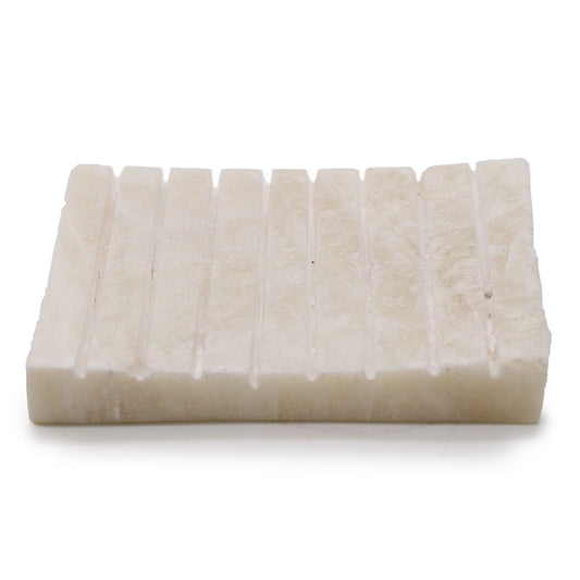 White Onxy Ridged Soap Dish from our luxury stone soap dishes collection