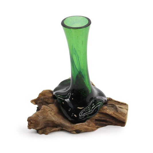 Photo 2 of Eco Recycled Glass Flower Vase On Wood Art Ornament featuring authentic premium craftsmanship.