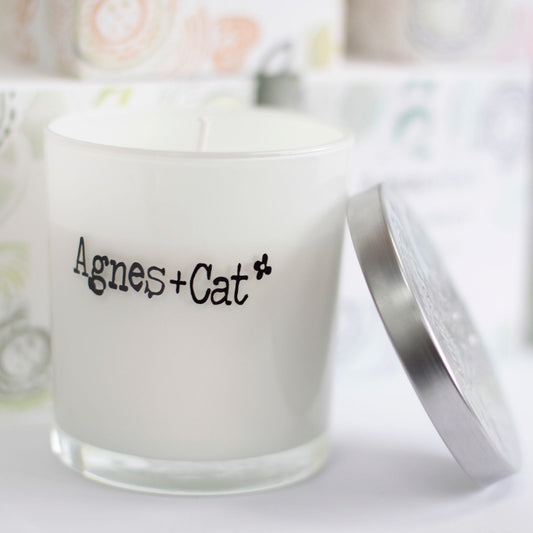 Detailed close up view highlighting the high quality craftsmanship and individual features of the agnes cat votive candle tea and roses540
