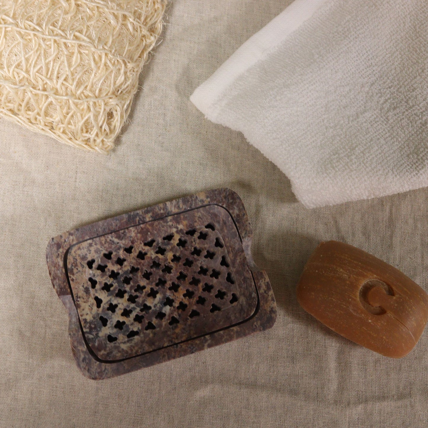 Soapstone Soap Dish & Drainer 11x8cm- Classic Square from our luxury stone soap dishes collection