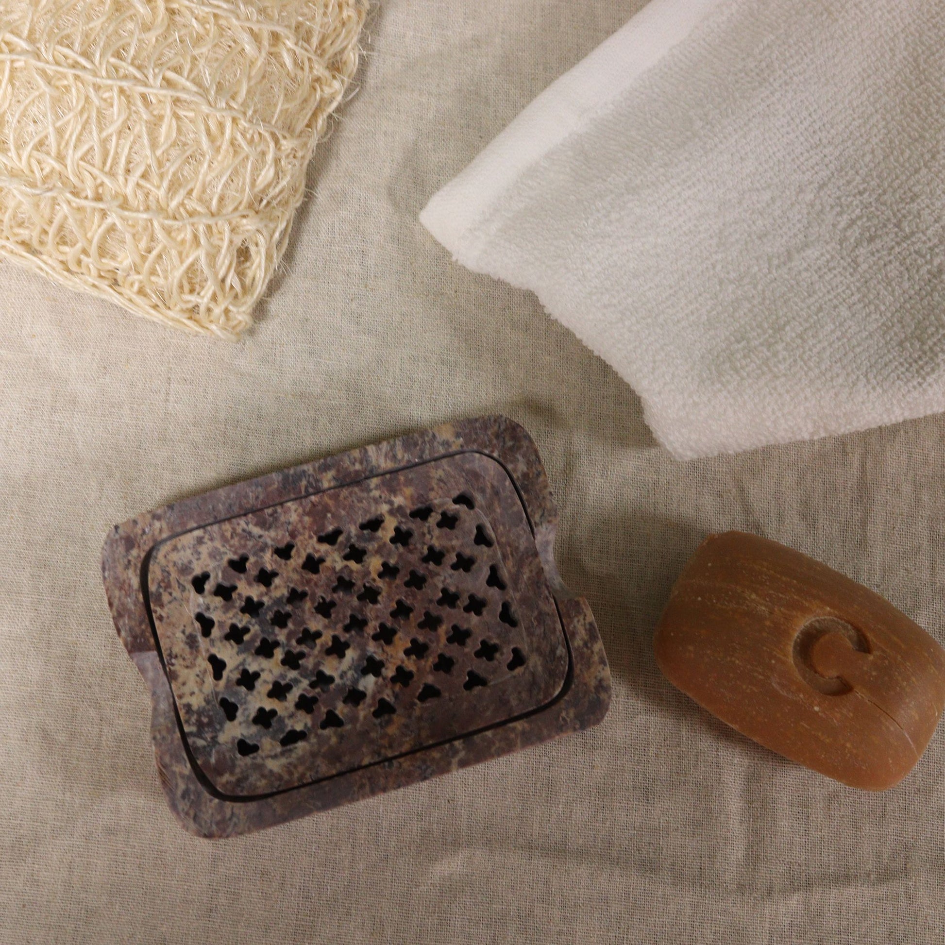 Soapstone Soap Dish & Drainer 11x8cm- Classic Square from our luxury stone soap dishes collection