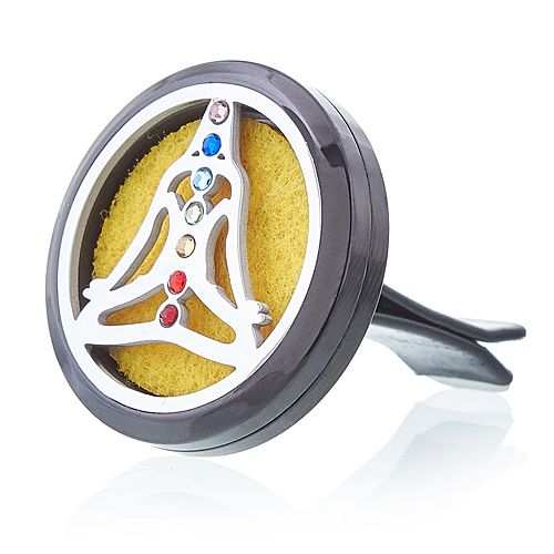 Car Diffuser Kit - Pewter Yoga Chakra - 30mm from our luxury aromatherapy car diffuser kits collection