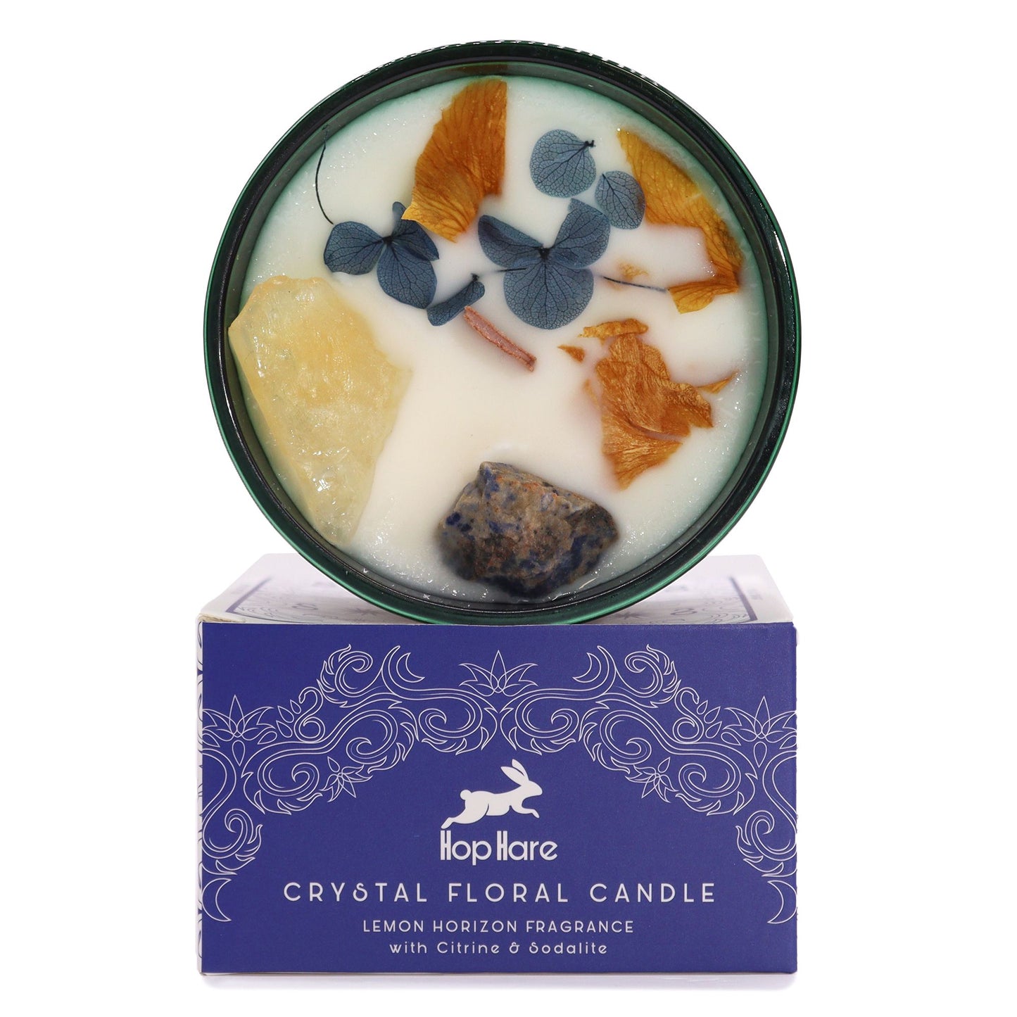 Hop Hare Crystal Magic Flower Candle - The Sun lifestyle product photo on neutral background