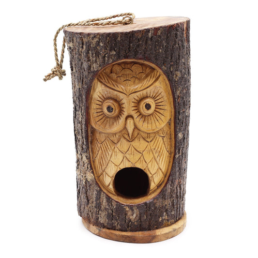 Tree Trunk Face - Bird House - Wise Owl from our luxury seagrass bird houses collection