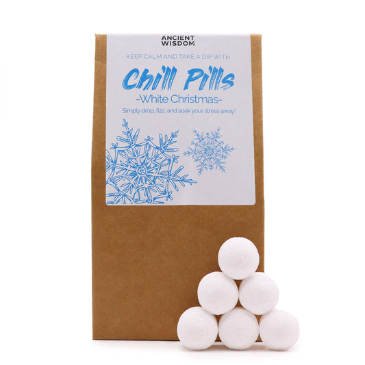 Chill Pills Gift Pack 350g - White Christmas lifestyle product photo on neutral background
