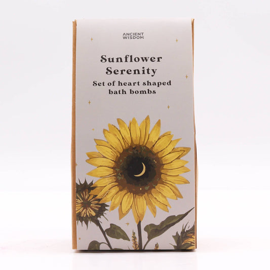 Sunflower Serenity Bath Heart Gift Set lifestyle product photo on neutral background