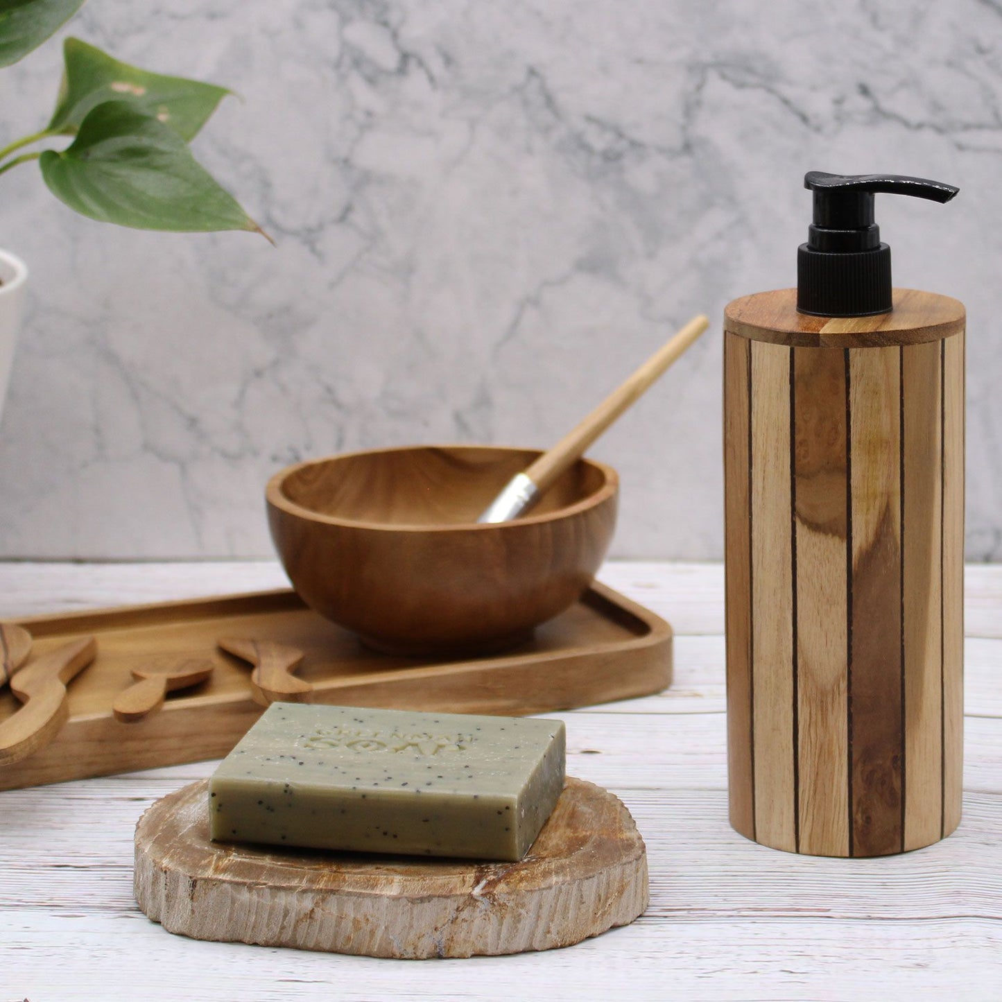 Natural Teakwood Soap Dispenser - Round from our luxury teakwood soap dispensers collection