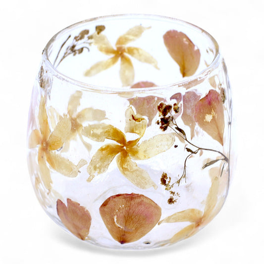 Luxury presentation of the natural floral glass straight candle holder rosa 8x8cm397 showing the premium artisan packaging and complete set contents