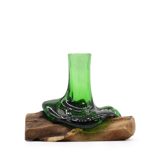 Photo 1 of Eco Recycled Glass Mini Flower Vase On Wood Art Ornament featuring authentic premium craftsmanship.