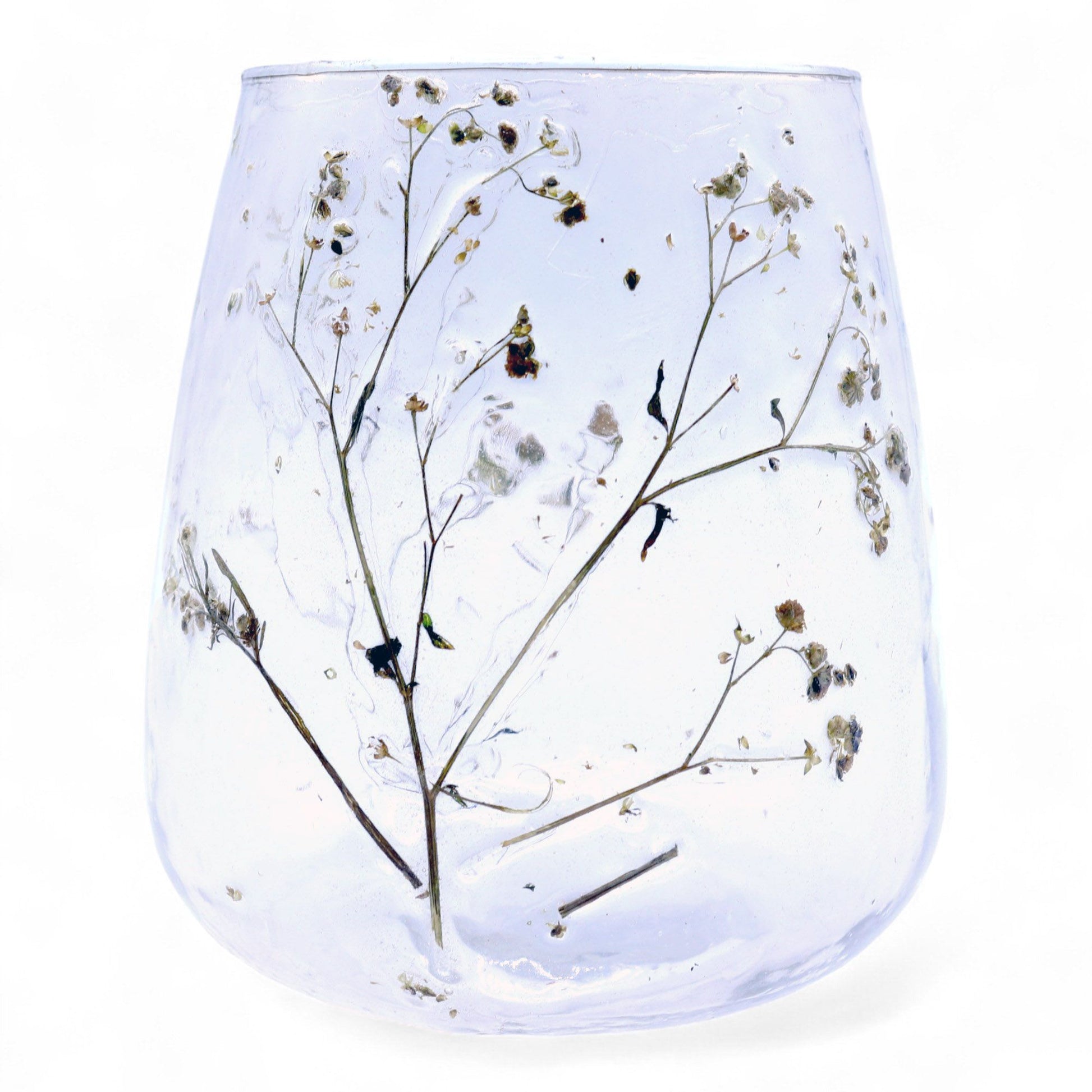 Detailed close up view highlighting the high quality craftsmanship and individual features of the natural floral glass vase candle holder margarita 12x11cm657