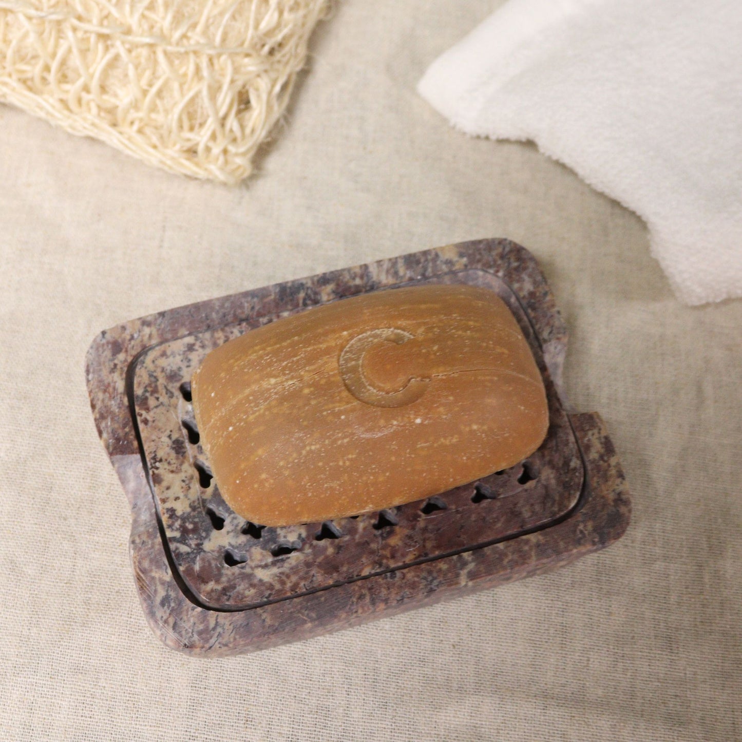 Soapstone Soap Dish & Drainer 11x8cm- Classic Square from our luxury stone soap dishes collection