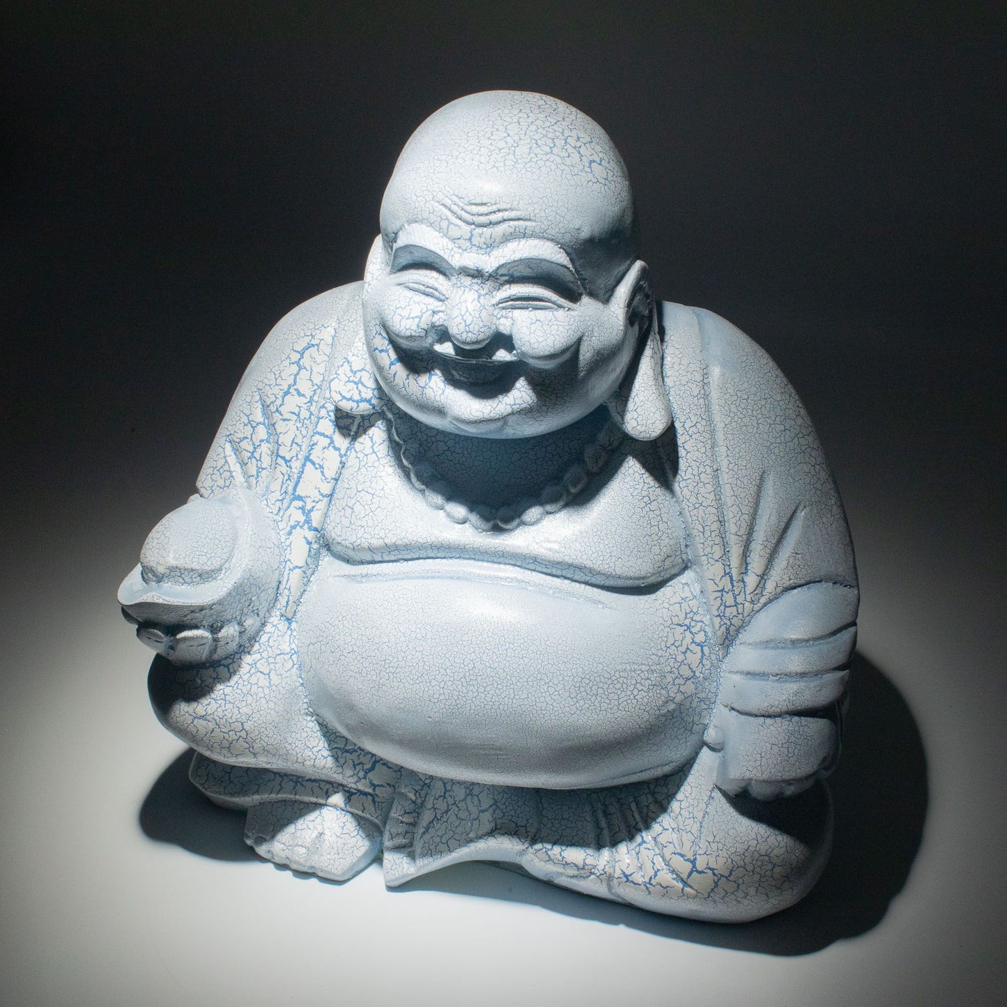 Laughing Buddha Lamp Sky Blue - Round Stand lifestyle product photo on neutral background