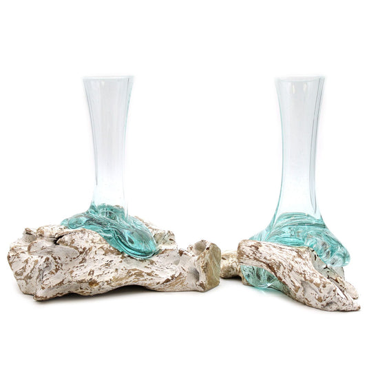 Photo 1 of Molten Glass On Whitewash Wood - Vase - Medium On Wood featuring authentic premium craftsmanship.