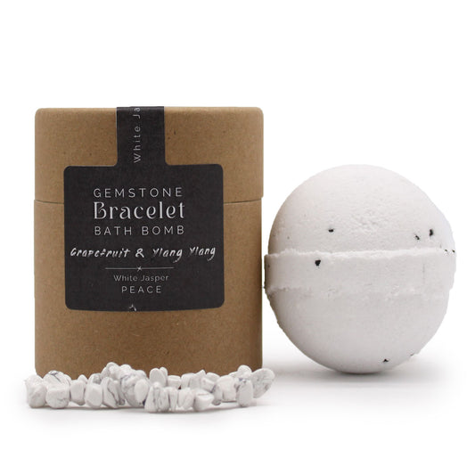 White Jasper Gem Bracelet Bath Bomb lifestyle product photo on neutral background