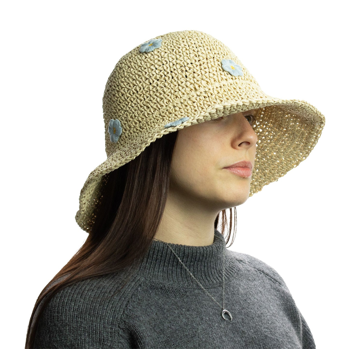 Photo 4 of Nomad Sari Floppy Straw Sun Hat - Beige & Blue Flowers featuring authentic premium craftsmanship.