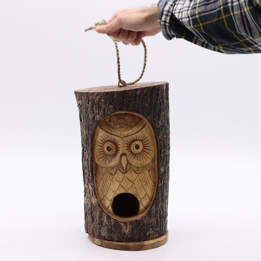 Tree Trunk Face - Bird House - Wise Owl from our luxury seagrass bird houses collection