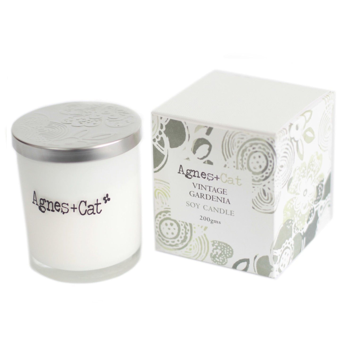 Detailed close up view highlighting the high quality craftsmanship and individual features of the agnes cat votive candle vintage gardenia528