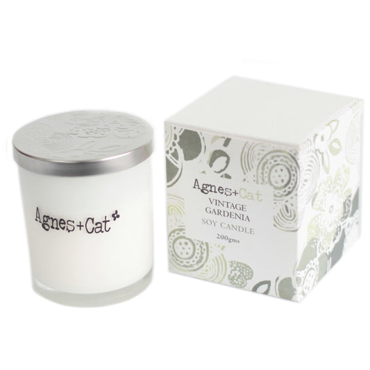 Detailed close up view highlighting the high quality craftsmanship and individual features of the agnes cat votive candle vintage gardenia528