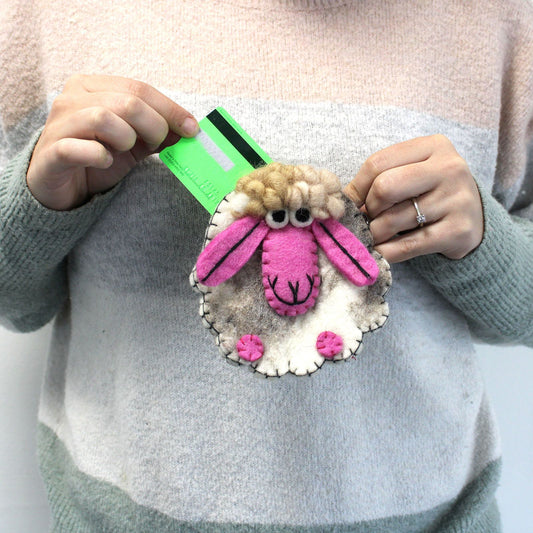 Natural Felt Zipper Pouch (asst) - Happy Sheep lifestyle product photo on neutral background