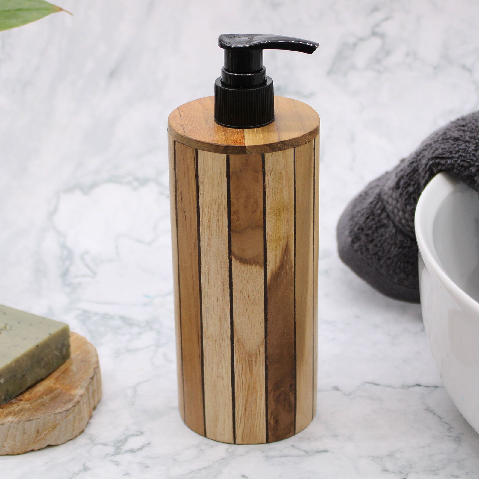 Natural Teakwood Soap Dispenser - Round from our luxury teakwood soap dispensers collection