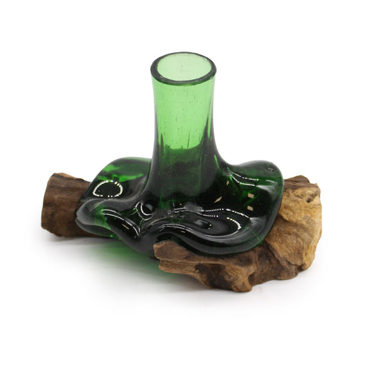 Photo 2 of Eco Recycled Glass Mini Flower Vase On Wood Art Ornament featuring authentic premium craftsmanship.