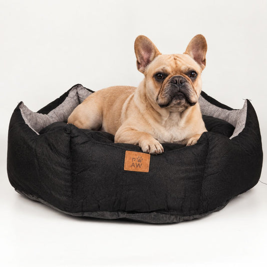 PAW Royal Crown Pet Bed – Black & Grey – Large – 60 × 60 × 26cmcm