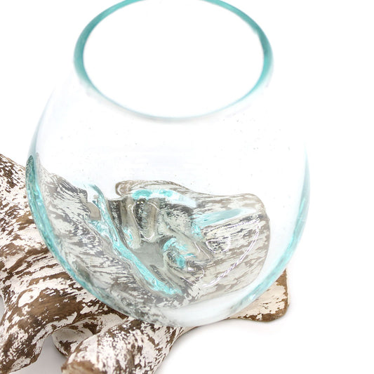Photo 1 of Molten Glass On Whitewash Wood - Small Bowl On Wood featuring authentic premium craftsmanship.
