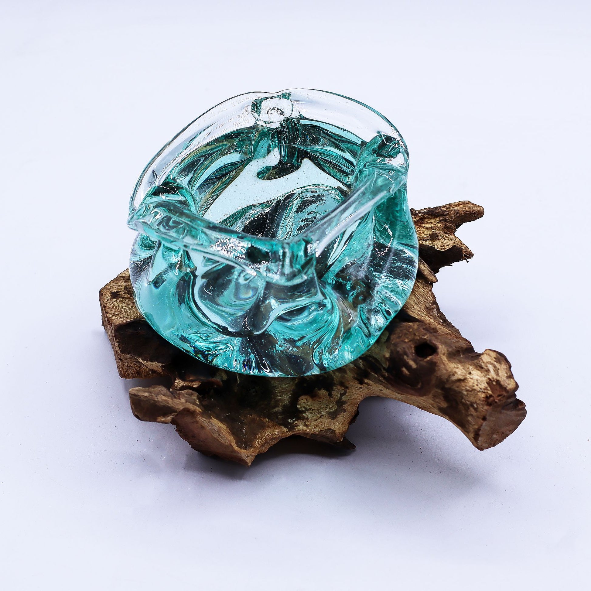 Photo 4 of Molten Glass Chunky Ashtray / Candle Holder On Wood 23cm featuring authentic premium craftsmanship.