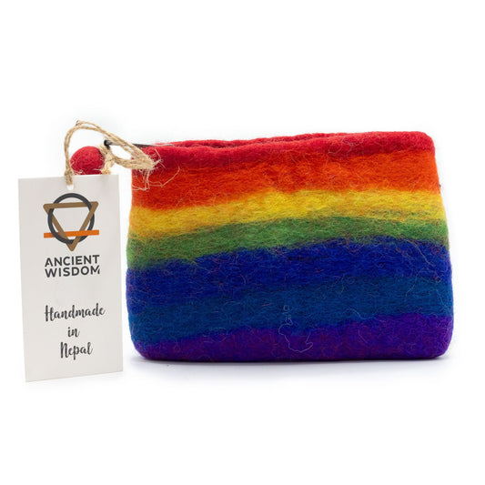 Natural Felt Zipper Pouch (asst) - Rainbow lifestyle product photo on neutral background
