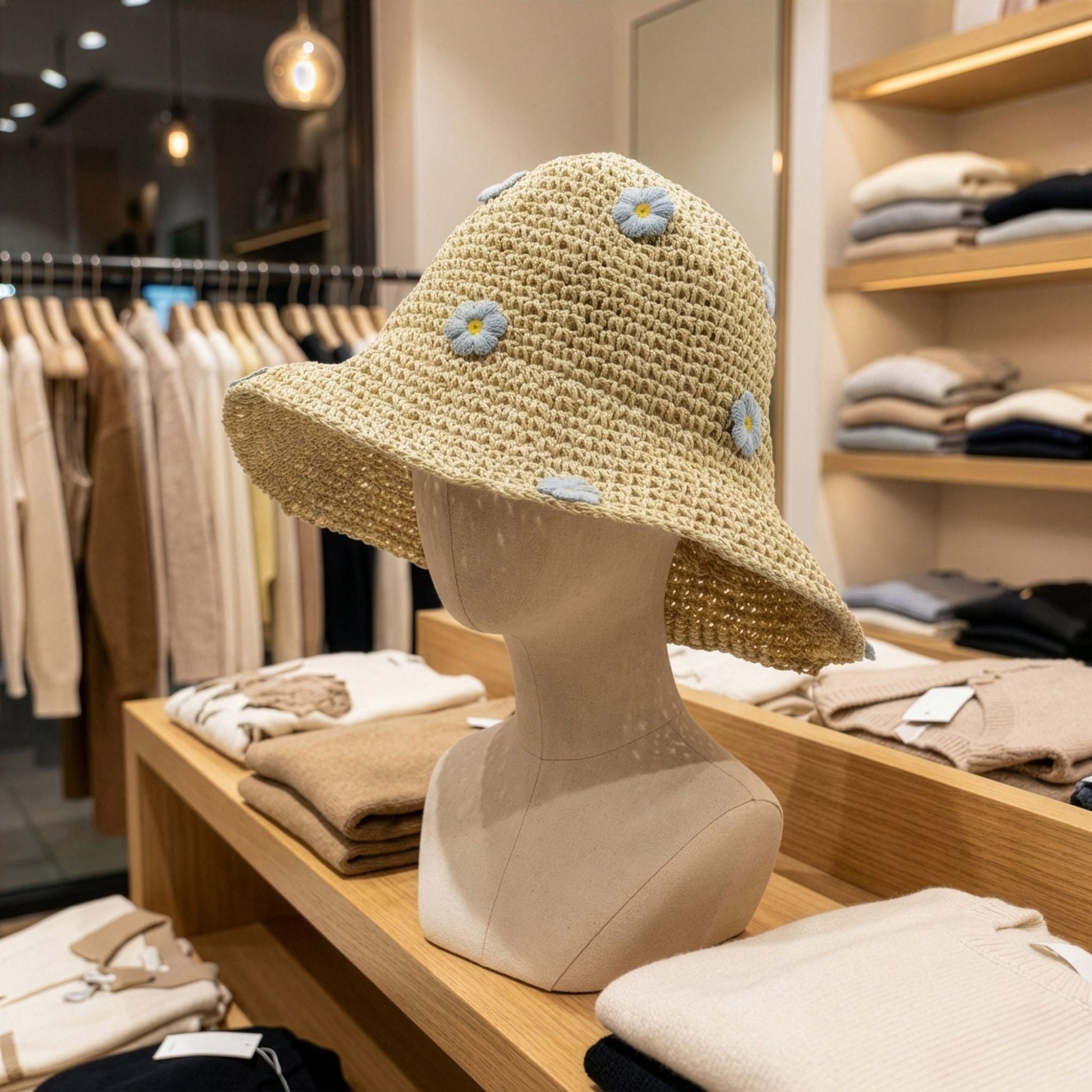 Photo 6 of Nomad Sari Floppy Straw Sun Hat - Beige & Blue Flowers featuring authentic premium craftsmanship.