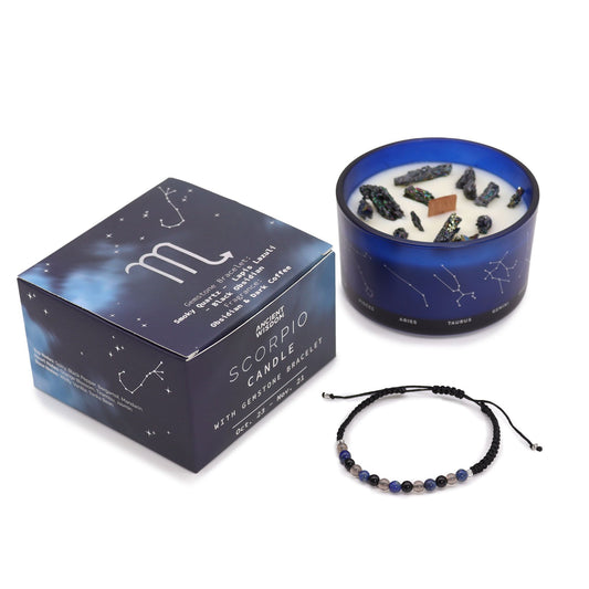 Scorpio Zodiac Crystal Candle & Gemstone Bracelet Gift Set