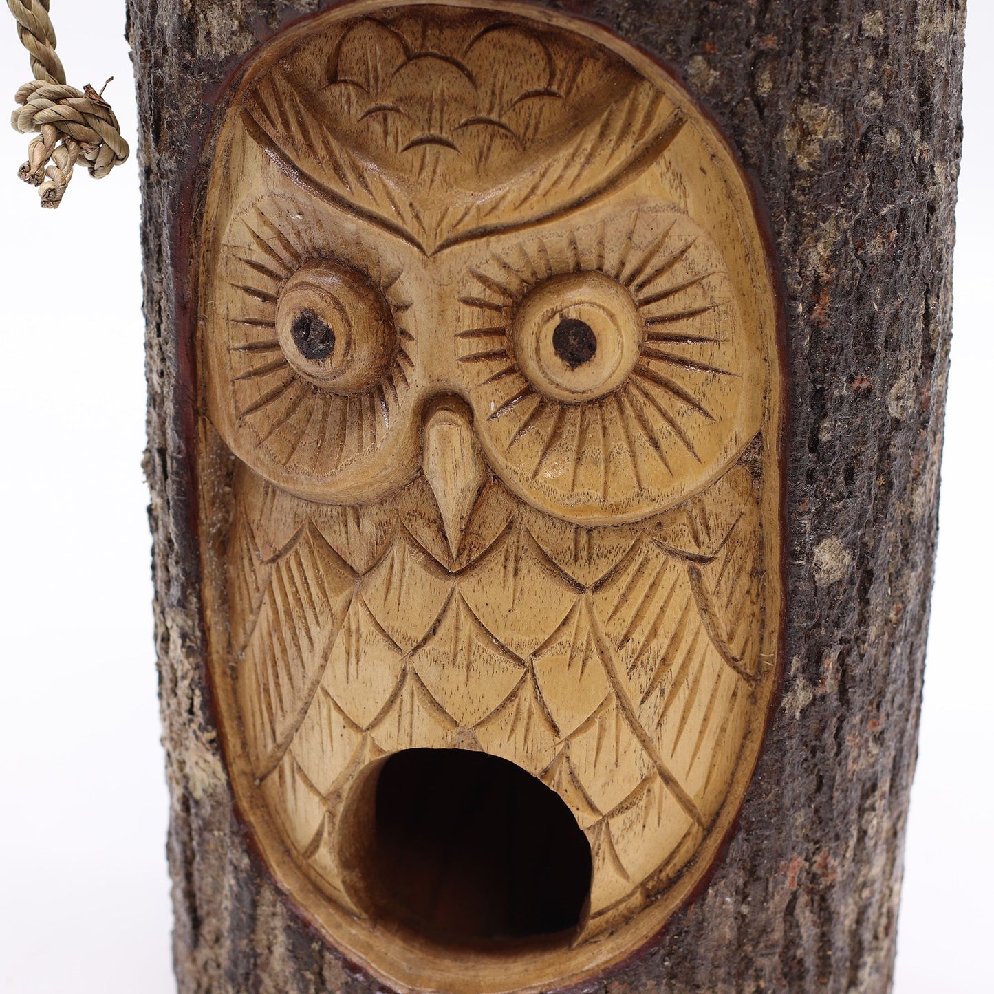 Tree Trunk Face - Bird House - Wise Owl from our luxury seagrass bird houses collection