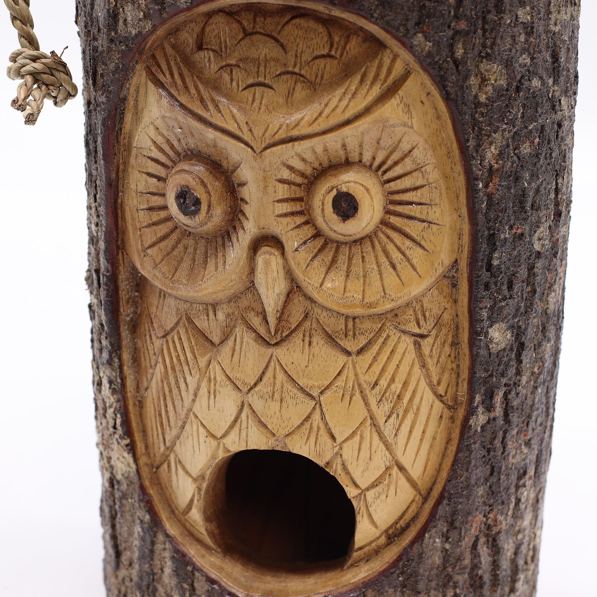 Tree Trunk Face - Bird House - Wise Owl from our luxury seagrass bird houses collection