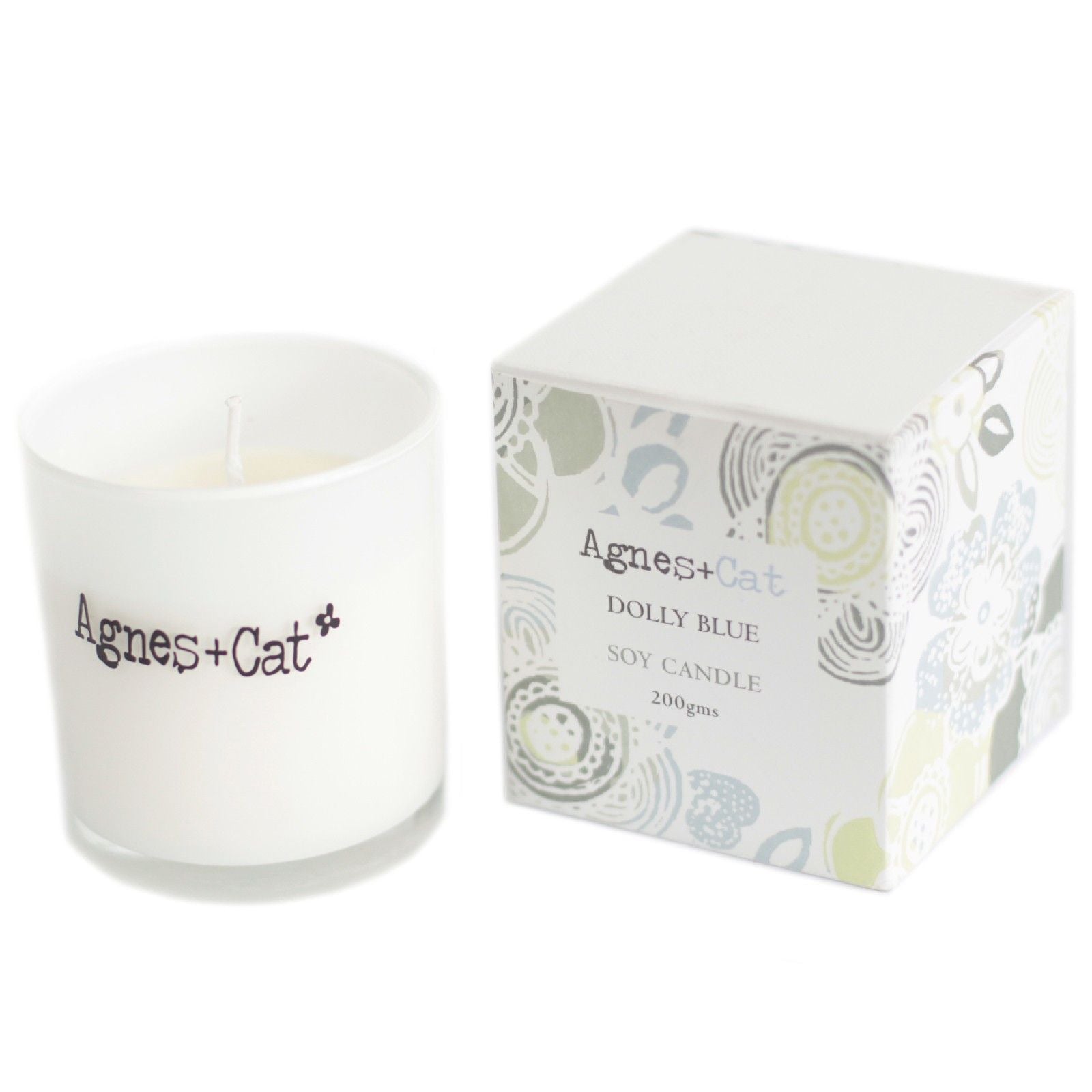 Luxury presentation of the agnes cat votive candle dolly blue581 showing the premium artisan packaging and complete set contents