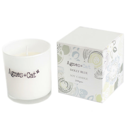 Luxury presentation of the agnes cat votive candle dolly blue581 showing the premium artisan packaging and complete set contents