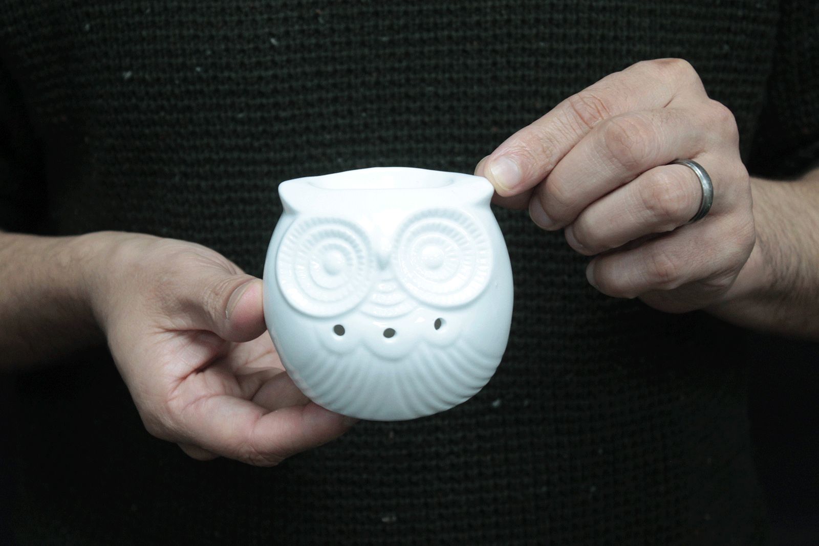 Classic White Oil Burner - Short Owl from our luxury classic white oil burners collection