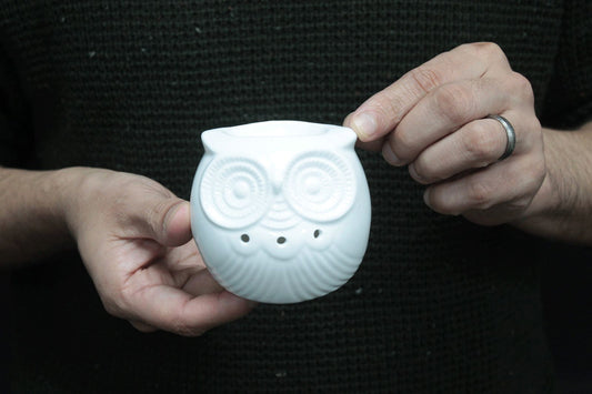 Classic White Oil Burner - Short Owl from our luxury classic white oil burners collection
