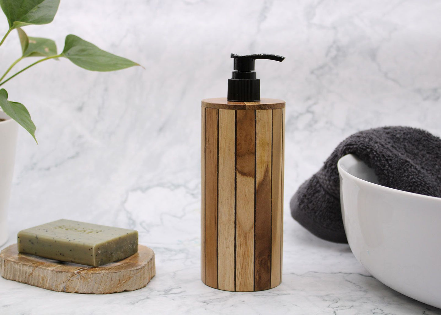 Natural Teakwood Soap Dispenser - Round from our luxury teakwood soap dispensers collection