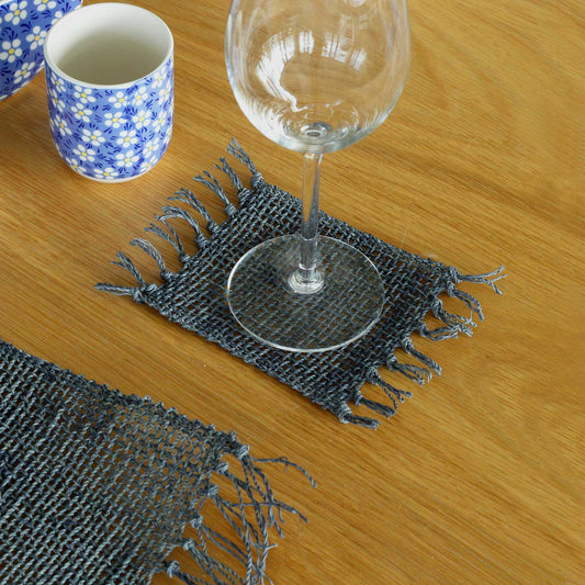 Set of 4 Seagrass Fringe Natural Coasters - Charcoal from our luxury java placemats and coasters collection