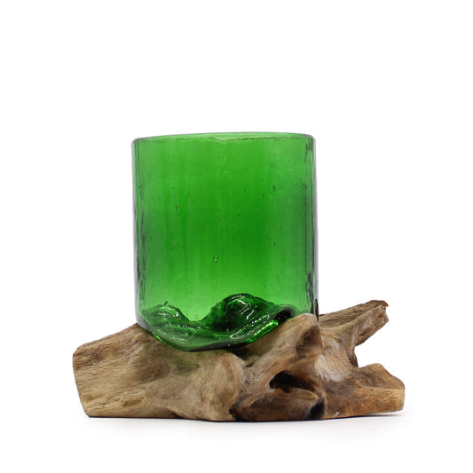 Photo 1 of Eco Recycled Glass Beer Glass On Wood Art Ornament featuring authentic premium craftsmanship.
