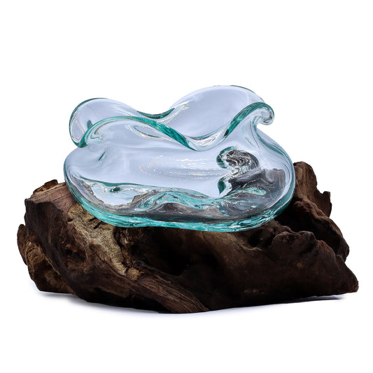 Photo 1 of Molten Glass Wavy Bowl On Wood 18cm Luxury Decor Premium Edi featuring authentic premium craftsmanship.