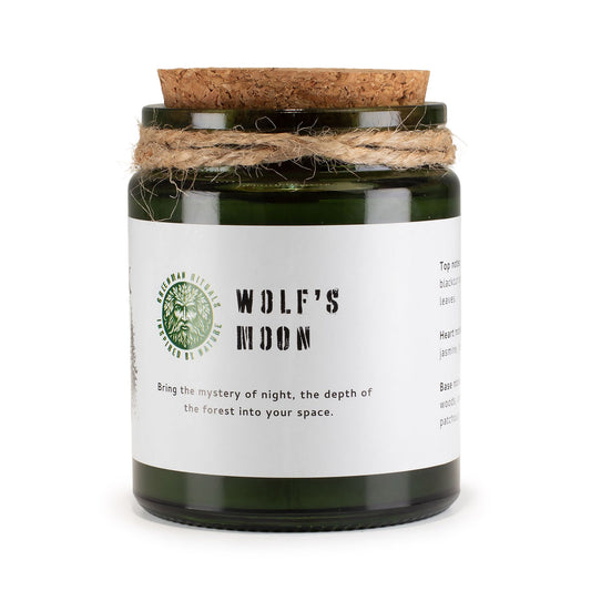 Luxury presentation of the greenman woodwick soy candle wolfs moon556 showing the premium artisan packaging and complete set contents